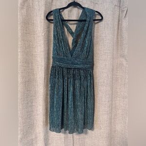 Lulu's Shimmering Teal Cross-Back Mini Dress
